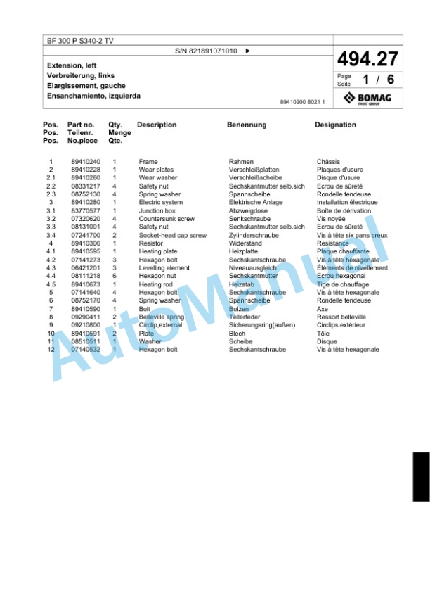 Bomag BF 300 P S340-2 TV Paver Spare Parts Catalogue 00800759 3 Bomag BF 300 P S340-2 TV Paver Spare Parts Catalogue 00800759-3