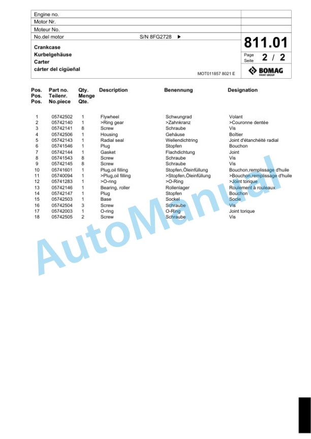 Bomag BF 300 P S340-2 TV Paver Spare Parts Catalogue 00800817 5 Bomag BF 300 P S340-2 TV Paver Spare Parts Catalogue 00800817-5