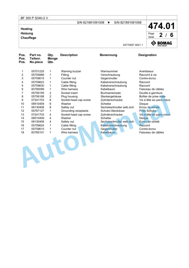Bomag BF 300 P S340-2 V Paver Spare Parts Catalogue 00800763 2 Bomag BF 300 P S340-2 V Paver Spare Parts Catalogue 00800763-2