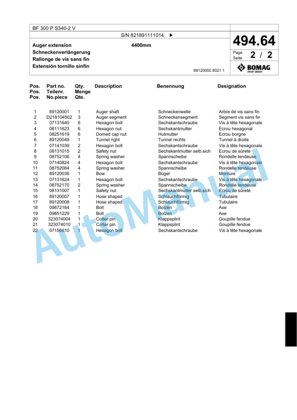Bomag BF 300 P S340-2 V Paver Spare Parts Catalogue 00800767 4 Bomag BF 300 P S340-2 V Paver Spare Parts Catalogue 00800767-4