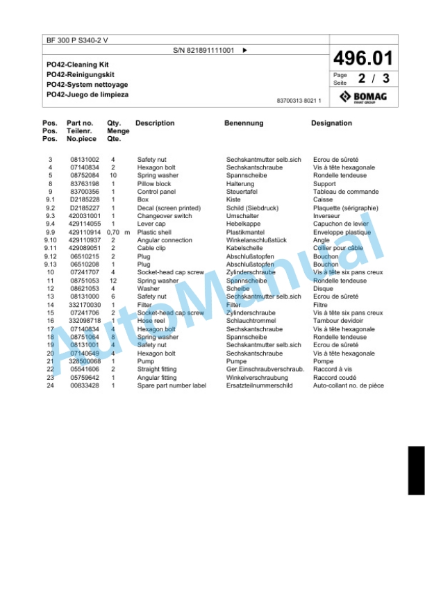Bomag BF 300 P S340-2 V Paver Spare Parts Catalogue 00800767 5 Bomag BF 300 P S340-2 V Paver Spare Parts Catalogue 00800767-5