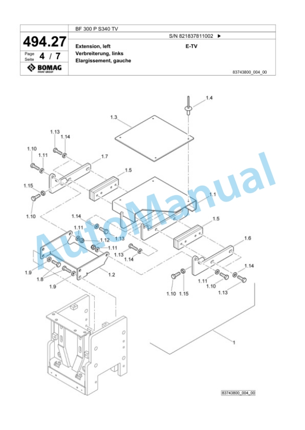 Bomag BF 300 P S340 TV Paver Spare Parts Catalogue 00800715 3 Bomag BF 300 P S340 TV Paver Spare Parts Catalogue 00800715-3
