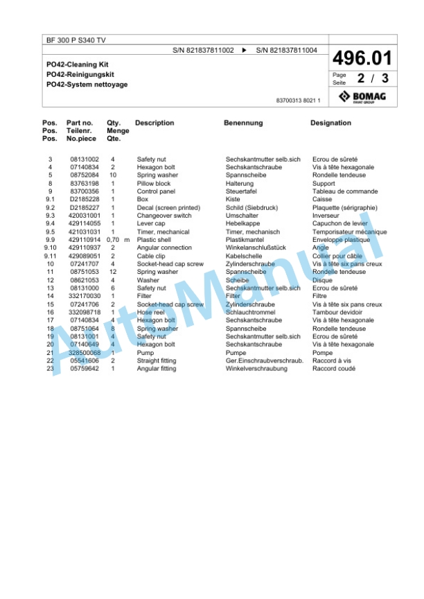 Bomag BF 300 P S340 TV Paver Spare Parts Catalogue 00800715 5 Bomag BF 300 P S340 TV Paver Spare Parts Catalogue 00800715-5