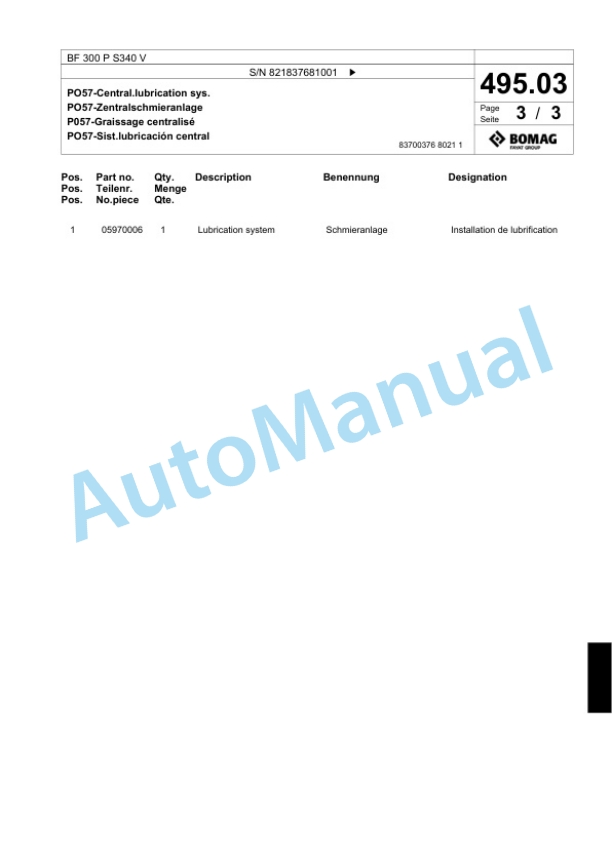 Bomag BF 300 P S340 V Paver Spare Parts Catalogue 00800711 4 Bomag BF 300 P S340 V Paver Spare Parts Catalogue 00800711-4