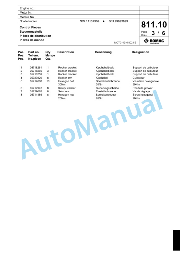 Bomag BF 600 C-2 S 500 Paver Spare Parts Catalogue 00824485-4