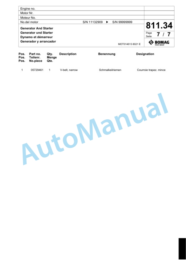 Bomag BF 600 C-2 S 500 Paver Spare Parts Catalogue 00824485-5