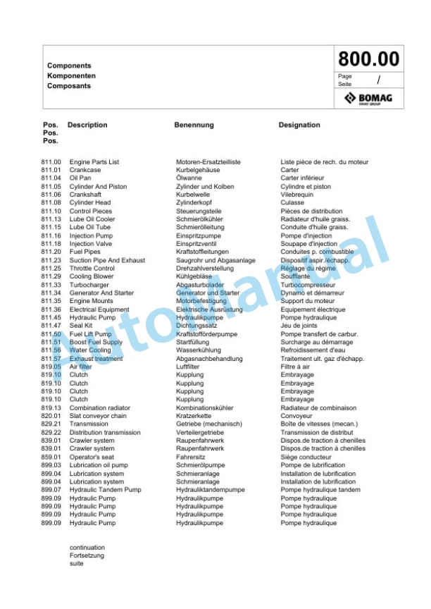 Bomag BF 600 C-3 S 500 St.V Paver Spare Parts Catalogue 00826349 5 Bomag BF 600 C-3 S 500 St.V Paver Spare Parts Catalogue 00826349-5