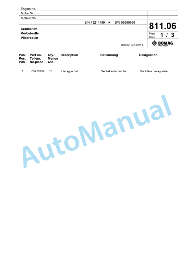 Bomag BF 600 C-3 S 500 St.V Paver Spare Parts Catalogue 00826977-5
