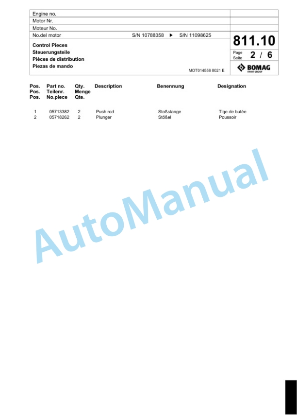 Bomag BF 600 C - E Paver Spare Parts Catalogue 00800651 5 Bomag BF 600 C - E Paver Spare Parts Catalogue 00800651-5