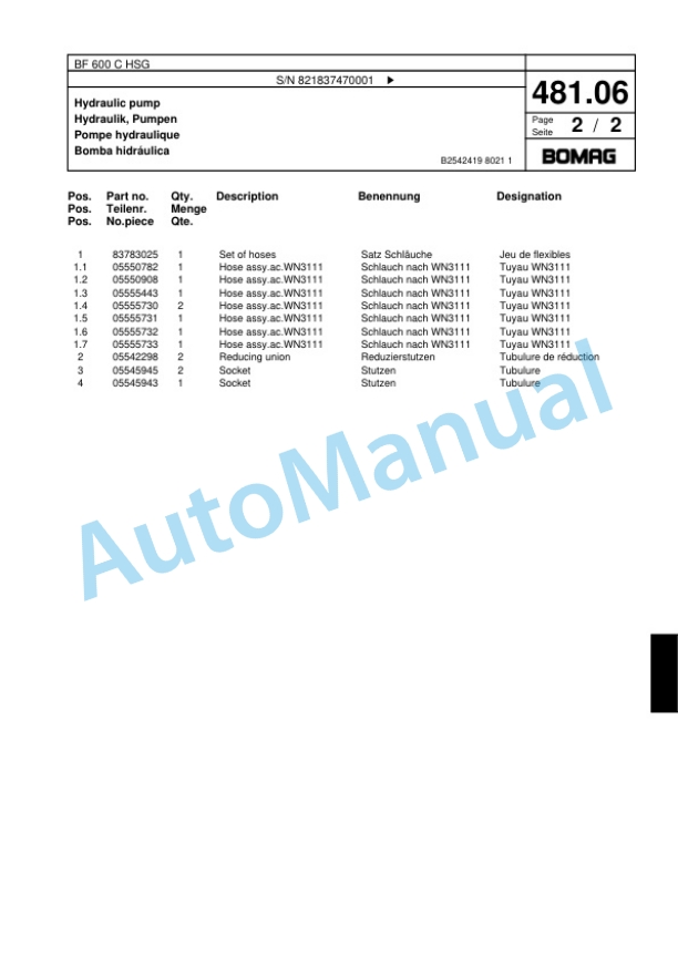 Bomag BF 600 C HCG Paver Spare Parts Catalogue 00800637 2 Bomag BF 600 C HCG Paver Spare Parts Catalogue 00800637-2