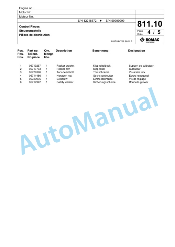 Bomag BF 600 P-2 S 600 HMI 1.0 Paver Spare Parts Catalogue 00825915 4 Bomag BF 600 P-2 S 600 HMI 1.0 Paver Spare Parts Catalogue 00825915-4
