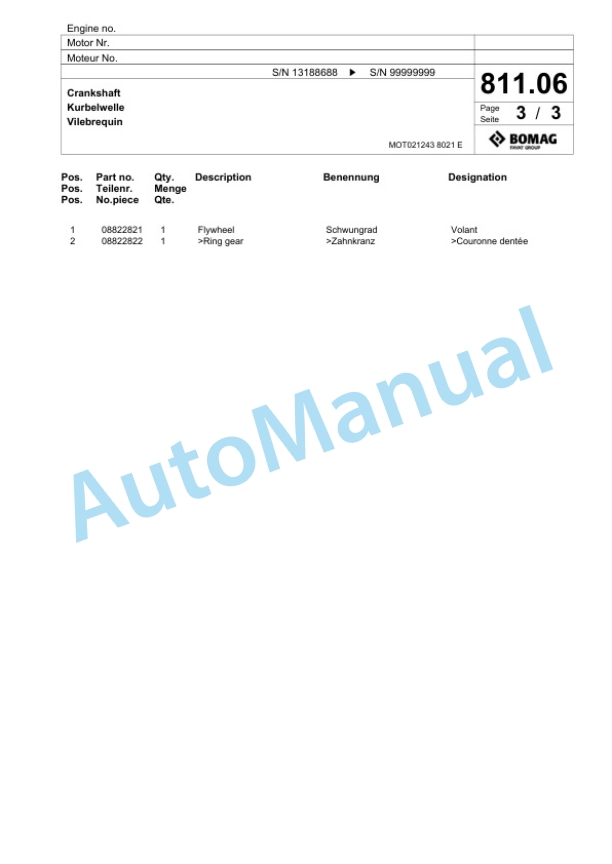 Bomag BF 600 P-3 S 500 St.V Paver Spare Parts Catalogue 00826971-5
