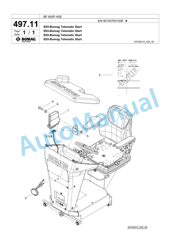 Bomag BF 600P HSE Paver Spare Parts Catalogue 00824239-3