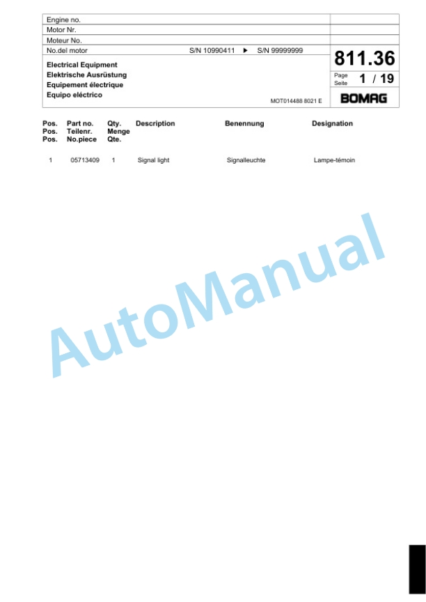 Bomag BF 691 C -HSE Paver Spare Parts Catalogue 00800689-5