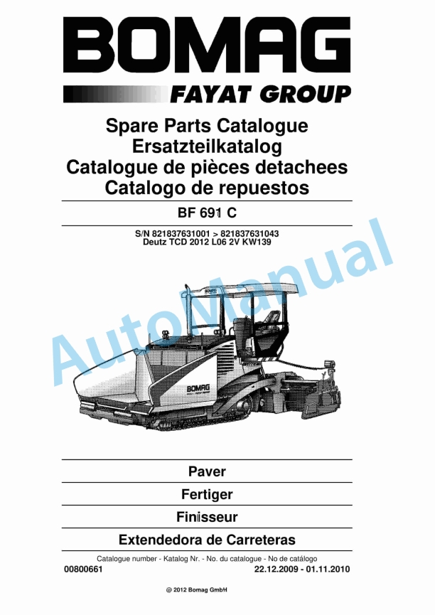 Bomag BF 691 C Paver Spare Parts Catalogue 00800661