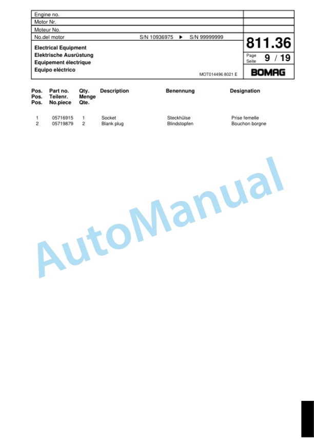 Bomag BF 691P - HSE Paver Spare Parts Catalogue 00800705 5 Bomag BF 691P - HSE Paver Spare Parts Catalogue 00800705-5