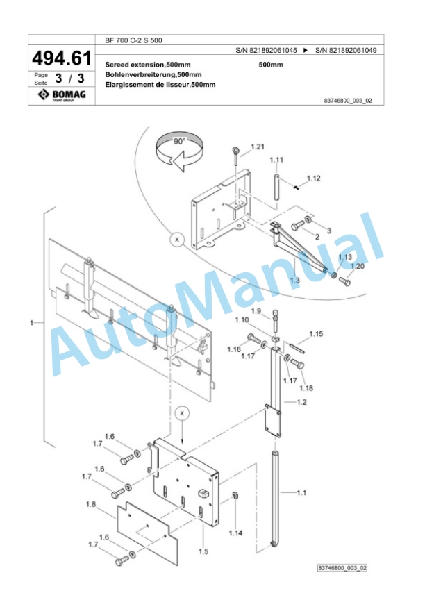 Bomag BF 700 C-2 S 500 Paver Spare Parts Catalogue 00800869 3 Bomag BF 700 C-2 S 500 Paver Spare Parts Catalogue 00800869-3