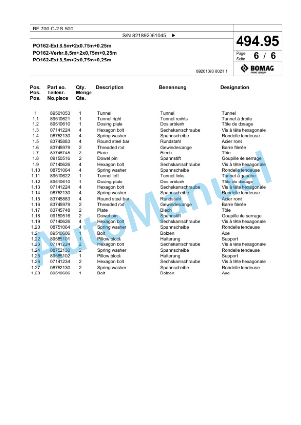 Bomag BF 700 C-2 S 500 Paver Spare Parts Catalogue 00800869 5 Bomag BF 700 C-2 S 500 Paver Spare Parts Catalogue 00800869-5