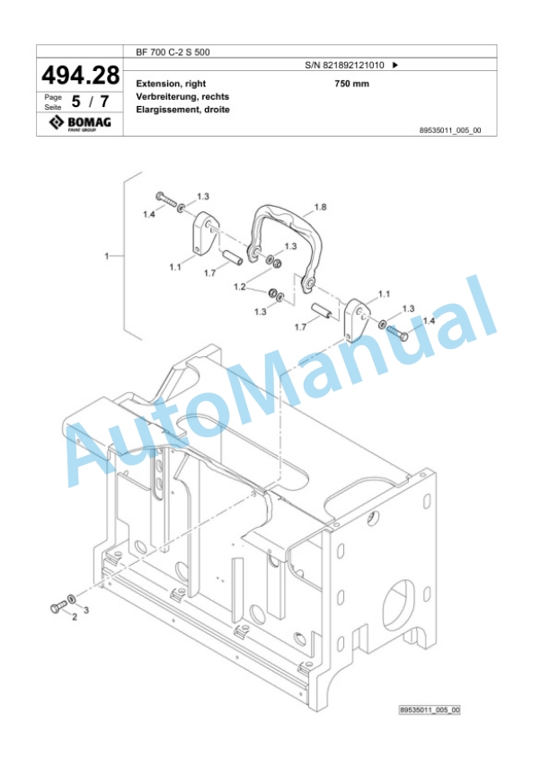 Bomag BF 700 C-2 S 500 Paver Spare Parts Catalogue 00800899 2 Bomag BF 700 C-2 S 500 Paver Spare Parts Catalogue 00800899-2
