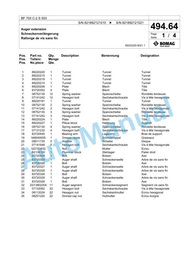 Bomag BF 700 C-2 S 500 Paver Spare Parts Catalogue 00800899 3 Bomag BF 700 C-2 S 500 Paver Spare Parts Catalogue 00800899-3
