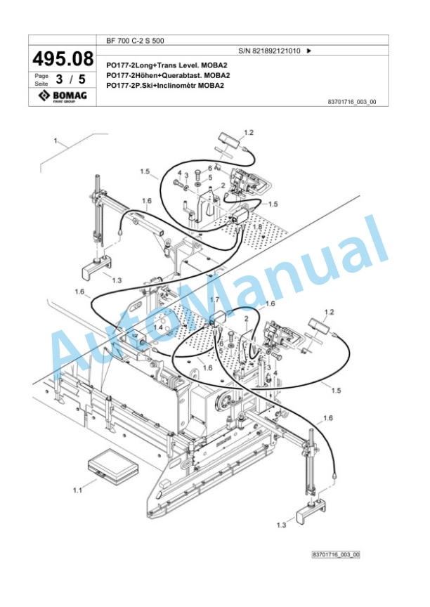 Bomag BF 700 C-2 S 500 Paver Spare Parts Catalogue 00800899 4 Bomag BF 700 C-2 S 500 Paver Spare Parts Catalogue 00800899-4