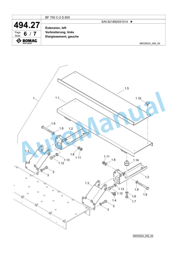 Bomag BF 700 C-2 S 600 Paver Spare Parts Catalogue 00800867 2 Bomag BF 700 C-2 S 600 Paver Spare Parts Catalogue 00800867-2