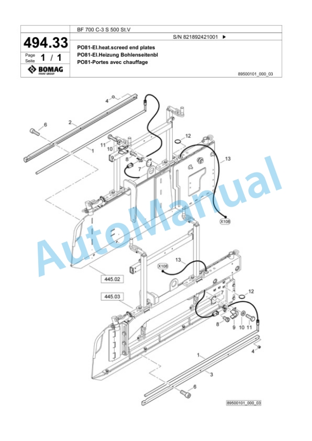 Bomag BF 700 C-3 S 500 St.V Paver Spare Parts Catalogue 00826351 2 Bomag BF 700 C-3 S 500 St.V Paver Spare Parts Catalogue 00826351-2