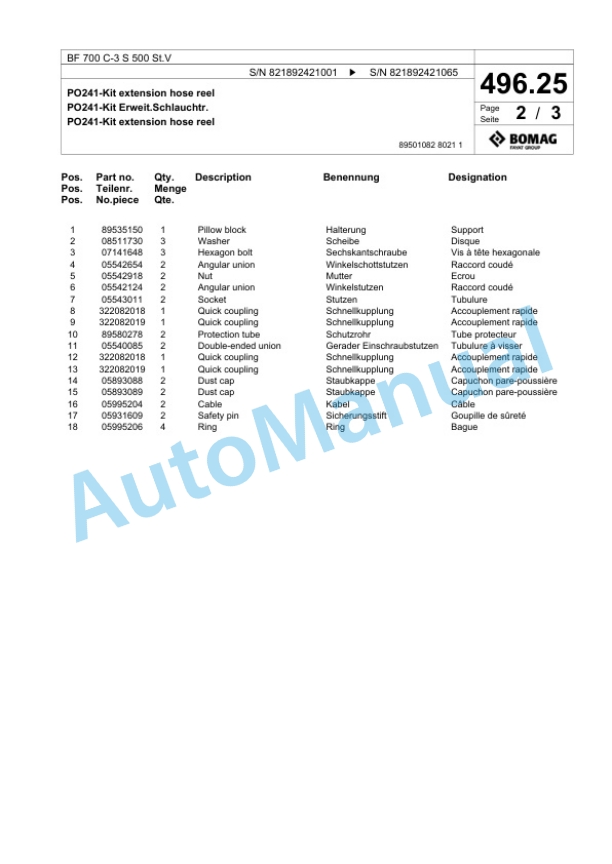 Bomag BF 700 C-3 S 500 St.V Paver Spare Parts Catalogue 00826351 4 Bomag BF 700 C-3 S 500 St.V Paver Spare Parts Catalogue 00826351-4