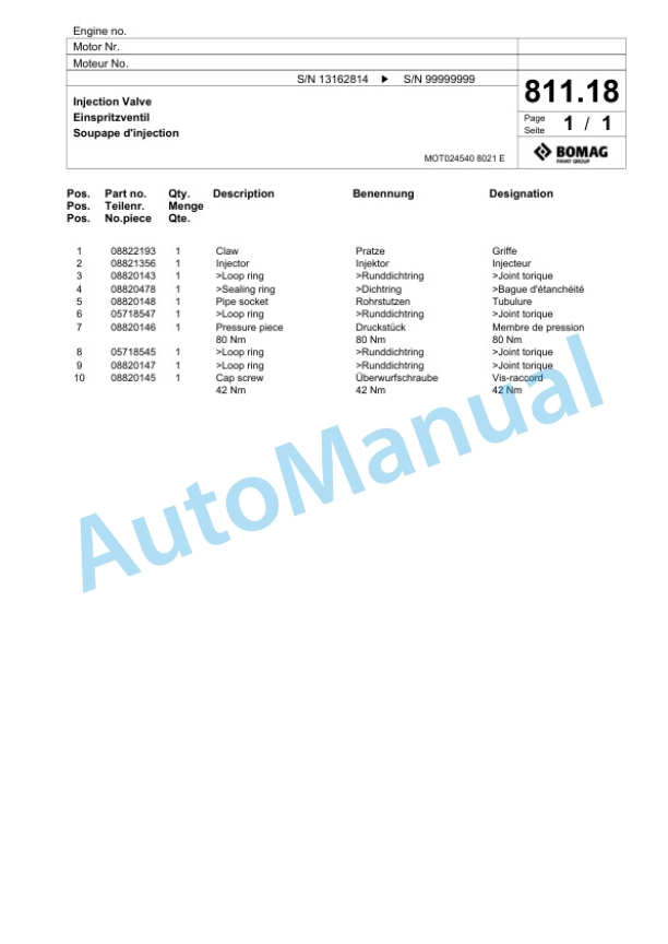 Bomag BF 700 C-3 S 600 Korea5 Paver Spare Parts Catalogue 00827127 5 Bomag BF 700 C-3 S 600 Korea5 Paver Spare Parts Catalogue 00827127-5