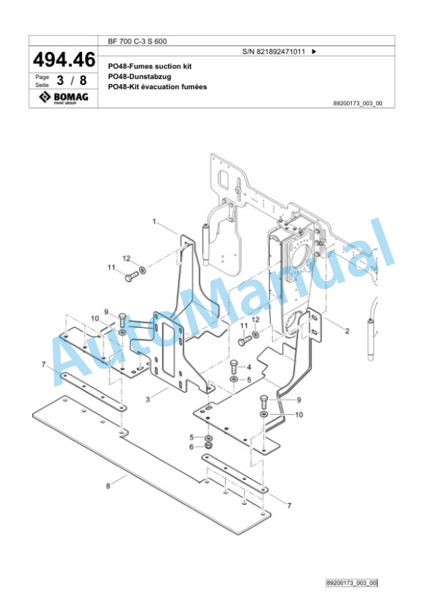 Bomag BF 700 C-3 S 600 Paver Spare Parts Catalogue 00826417 2 Bomag BF 700 C-3 S 600 Paver Spare Parts Catalogue 00826417-2