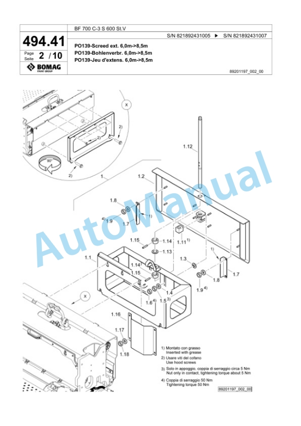 Bomag BF 700 C-3 S 600 St.V Paver Spare Parts Catalogue 00826353 2 Bomag BF 700 C-3 S 600 St.V Paver Spare Parts Catalogue 00826353-2