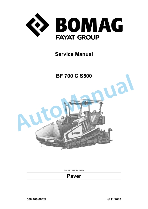 Bomag BF 700 C S500 Paver Service Manual 00840008