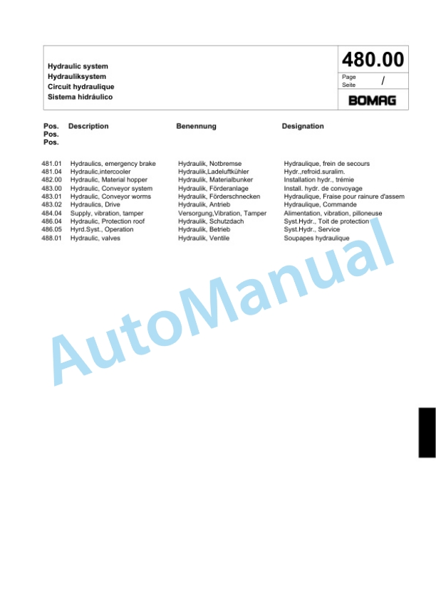Bomag BF 700 C S500 Paver Spare Parts Catalogue 00824207 2 Bomag BF 700 C S500 Paver Spare Parts Catalogue 00824207-2