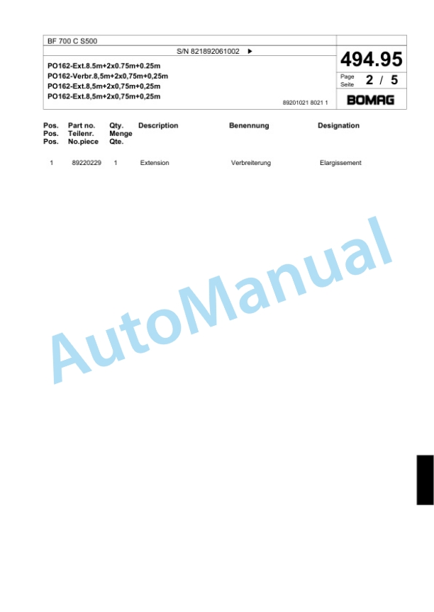 Bomag BF 700 C S500 Paver Spare Parts Catalogue 00824207 3 Bomag BF 700 C S500 Paver Spare Parts Catalogue 00824207-3