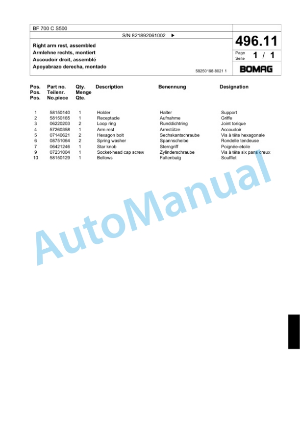 Bomag BF 700 C S500 Paver Spare Parts Catalogue 00824207 4 Bomag BF 700 C S500 Paver Spare Parts Catalogue 00824207-4
