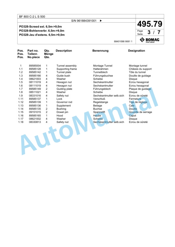 Bomag BF 800 C-2 L S 500 Paver Spare Parts Catalogue 00827133 4 Bomag BF 800 C-2 L S 500 Paver Spare Parts Catalogue 00827133-4