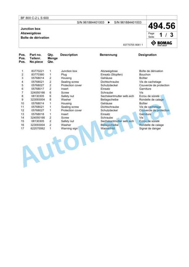 Bomag BF 800 C-2 L S 600 Paver Spare Parts Catalogue 00827007 4 Bomag BF 800 C-2 L S 600 Paver Spare Parts Catalogue 00827007-4