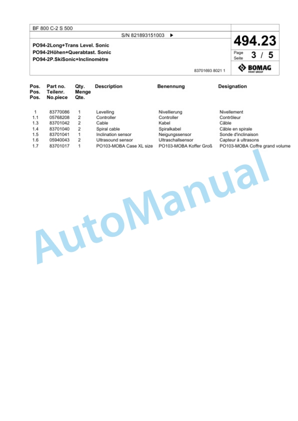 Bomag BF 800 C-2 S 500 Paver Spare Parts Catalogue 00800915 2 Bomag BF 800 C-2 S 500 Paver Spare Parts Catalogue 00800915-2