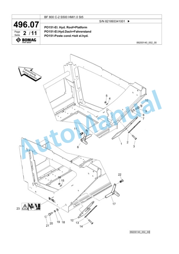 Bomag BF 800 C-2 S500 HMI1.0 St5 Paver Spare Parts Catalogue 00825855 3 Bomag BF 800 C-2 S500 HMI1.0 St5 Paver Spare Parts Catalogue 00825855-3