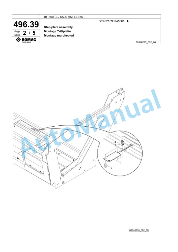 Bomag BF 800 C-2 S500 HMI1.0 St5 Paver Spare Parts Catalogue 00825855 4 Bomag BF 800 C-2 S500 HMI1.0 St5 Paver Spare Parts Catalogue 00825855-4