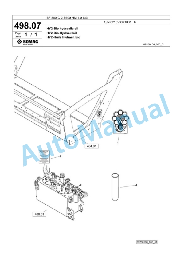 Bomag BF 800 C-2 S600 HMI1.0 St3 Paver Spare Parts Catalogue 00825861 4 Bomag BF 800 C-2 S600 HMI1.0 St3 Paver Spare Parts Catalogue 00825861-4