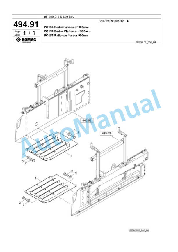 Bomag BF 800 C-3 S 500 St.V Paver Spare Parts Catalogue 00826405 3 Bomag BF 800 C-3 S 500 St.V Paver Spare Parts Catalogue 00826405-3
