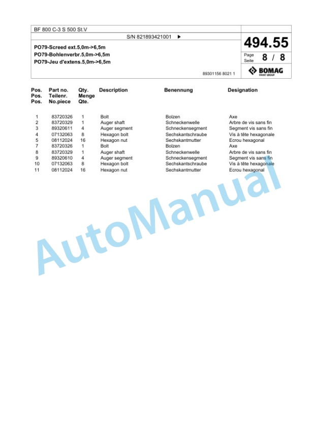 Bomag BF 800 C-3 S 500 St.V Paver Spare Parts Catalogue 00826983 2 Bomag BF 800 C-3 S 500 St.V Paver Spare Parts Catalogue 00826983-2