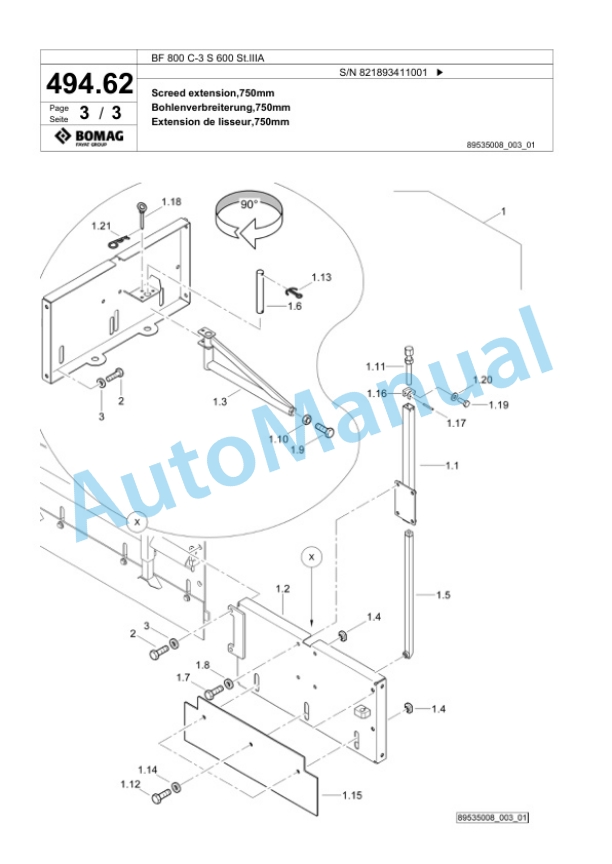 Bomag BF 800 C-3 S 600 St.IIIA Paver Spare Parts Catalogue 00826411 2 Bomag BF 800 C-3 S 600 St.IIIA Paver Spare Parts Catalogue 00826411-2