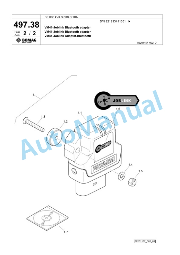 Bomag BF 800 C-3 S 600 St.IIIA Paver Spare Parts Catalogue 00826411 4 Bomag BF 800 C-3 S 600 St.IIIA Paver Spare Parts Catalogue 00826411-4