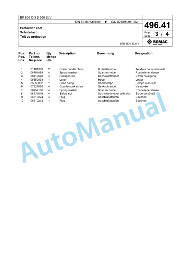 Bomag BF 800 C-3 S 600 St.V Paver Spare Parts Catalogue 00826407 5 Bomag BF 800 C-3 S 600 St.V Paver Spare Parts Catalogue 00826407-5