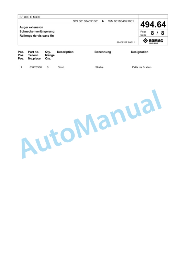Bomag BF 800 C S300 Paver Spare Parts Catalogue 00800941 3 Bomag BF 800 C S300 Paver Spare Parts Catalogue 00800941-3