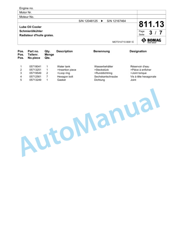 Bomag BF 800 C S300 Paver Spare Parts Catalogue 00800941 5 Bomag BF 800 C S300 Paver Spare Parts Catalogue 00800941-5
