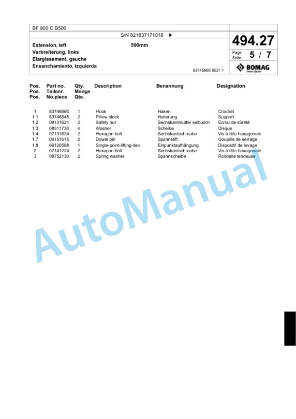 Bomag BF 800 C S500 Paver Spare Parts Catalogue 00800677 2 Bomag BF 800 C S500 Paver Spare Parts Catalogue 00800677-2