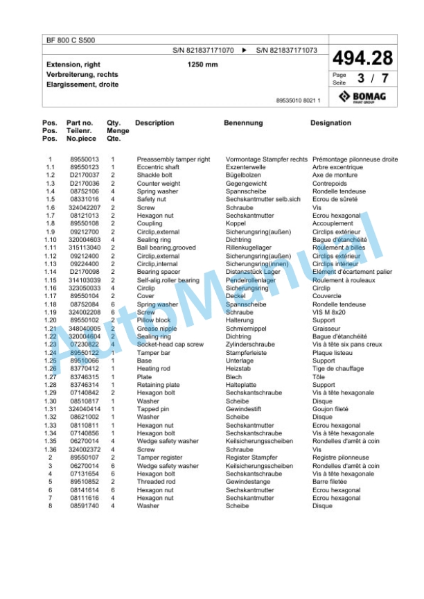 Bomag BF 800 C S500 Paver Spare Parts Catalogue 00800871 2 Bomag BF 800 C S500 Paver Spare Parts Catalogue 00800871-2